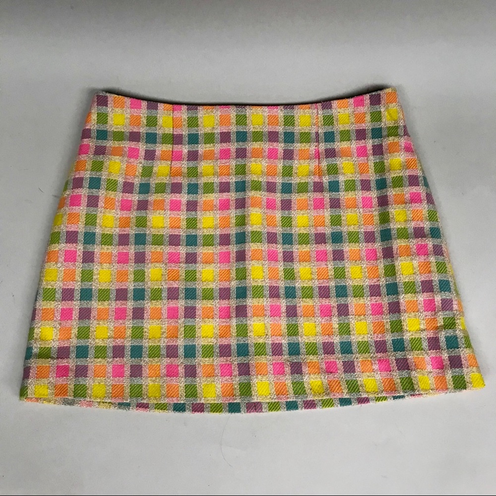 Lily Pulitzer plaid neon and metallic mini skirt